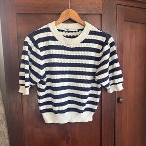 Zara Striped Knit Short Sleeve Sweater - Navy & Cream